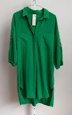 YFB Young Fabulous & Broke Green Embroidered Sleeve‎ Button Down Dress XS thumbnail 1