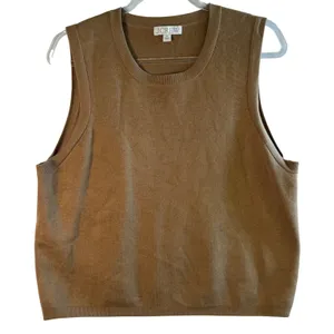 J Crew Sleeveless‎ Sweater Tank Camel Knit Crew Neck Preppy Classic XL Old Money thumbnail 1