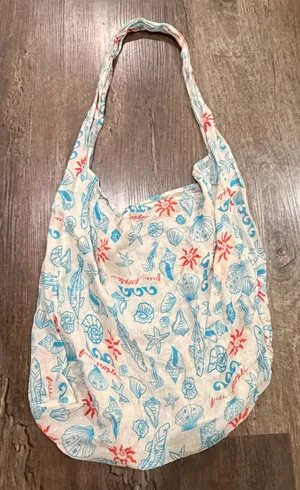 Free People Cream Beach Tote with Blue Seashell & Orange Sun Print thumbnail 1