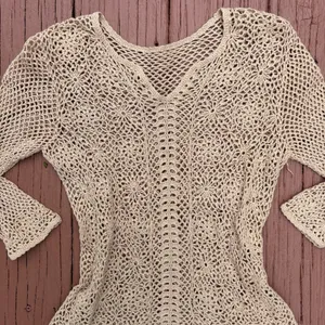 Boho crochet knit top size xs/s lightweight tan colored thumbnail 3
