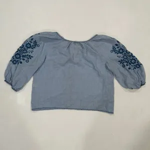 Max Studio London Blue Embroidered Peasant Blouse Women’s Size M thumbnail 2