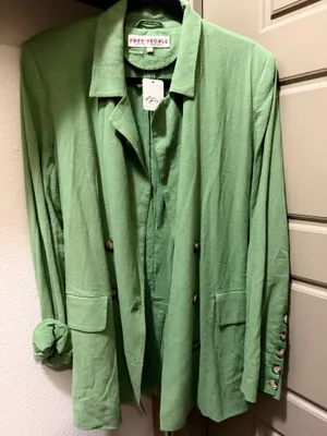 Free People Olivia Green Linen Blazer thumbnail 6