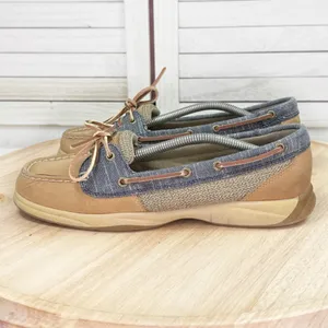 Sperry Top Sider Laguna Leather Canvas Slip On Loafer Boat Shoes‎ Tan Blue 8 thumbnail 3
