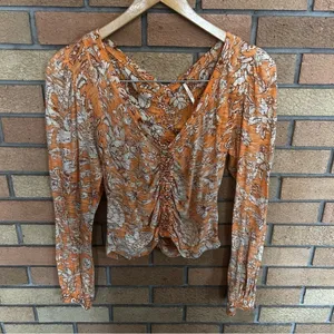 Free People Long Sleeve Say The Word Blouse Blood Orange Floral Size Small thumbnail 2