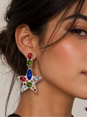 Free People NancyAnn Star Multicolor Crystal Drop Earrings Metal Fashion Jewelry thumbnail 1