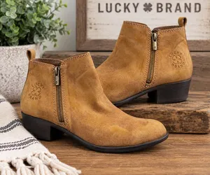Lucky Brand Women’s Brown Suede Ankle Boots Size 3M Side Zip Western Booties thumbnail 1