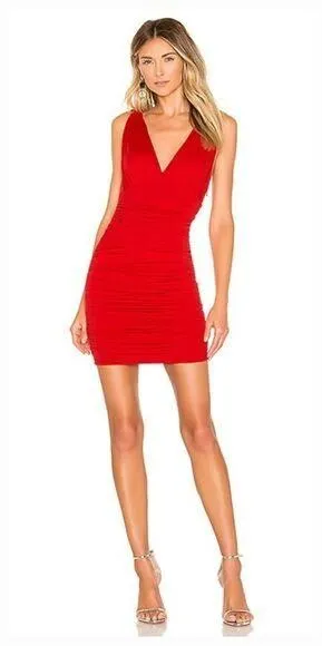 Superdown Farrah Ruched Dress in Red XS thumbnail 1