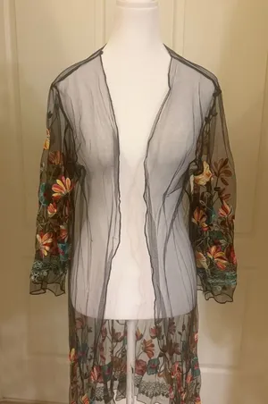 Beautiful Multi color Floral Embroidered Sheer Kimono/duster thumbnail 1