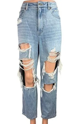 American Eagle Blue Light Wash Distressed Stretch Cropped Straight Jeans Size 12 thumbnail 1