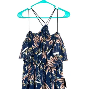 NWT Lulus size small blue floral maxi dress tiered‎ strappy halter like top thumbnail 3