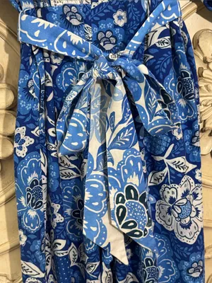 FARM Rio Full of Flowers Blue Floral Lace Jumpsuit Small Flaw Vacay Boho S-S thumbnail 7