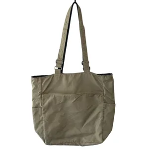 Valentino Viscani Nylon Tote Bag Travel Career Beige Zip Close Double Handle thumbnail 2