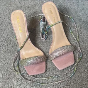 Pink Chase & Chloe Gia Rhinestone Strappy Open Toe Stiletto High Heel Size 9 NEW thumbnail 4