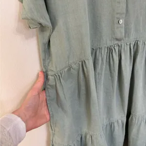 Tahari 100% Linen Popover Tiered Shirt Dress in Light Green - Size M thumbnail 4