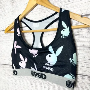 PSD X Playboy Black Pink & Blue Pastel Playboy Bunny Sports Bra Size Large thumbnail 5