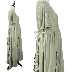 Free People Ethereal Bohemian Bring The Romance Midi Maxi Dress Moss Medium thumbnail 9
