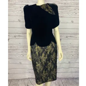 Vintage 1980s Scott McClintock Black Velvet Gold Brocade Dress Open Back S/M thumbnail 16