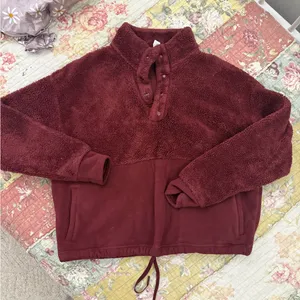 Women's Burgundy Fleece Sherpa pullover thumbnail 1