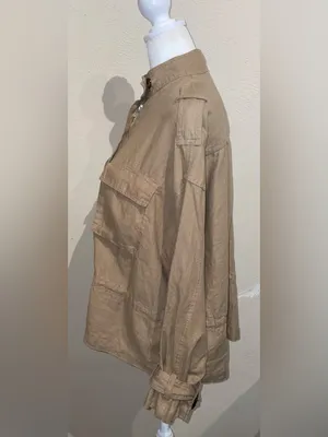 Zara Basic Women’s Size XS Tan 100% Linen Jacket Brown Utility Military Safari thumbnail 8