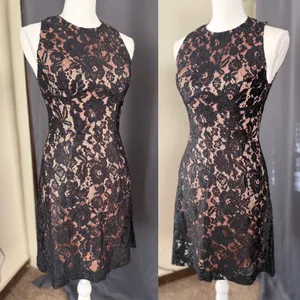 French Connection Floral Lace Sleeveless Mini Cocktail Dress Womens 4 Black Nude thumbnail 9
