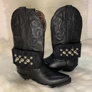 Handmade Removable Women’s Boot Band/Cuffs Black thumbnail 7