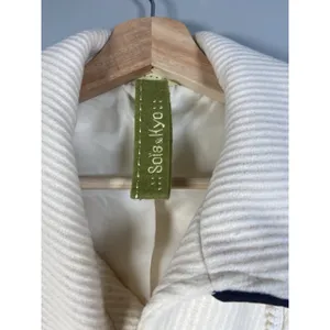 Wool Blend Cream Coat Asymmetrical Zip Front Black Trim Elegant Luxury Sz‎ Large thumbnail 5