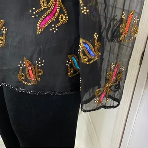 Stenay Vintage Sequin‎ Beaded Silk Blouse Black Multi XL thumbnail 6