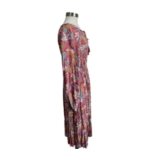 Knox Rose Boho Floral Smocked Maxi Dress‎ Pink Long Sleeve Peasant Size M thumbnail 3