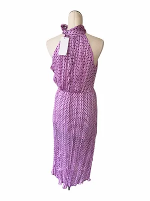NWT Zara Polka Dot Halter Neckline Midi Pleated Satin Bloggers Fave Dress thumbnail 11