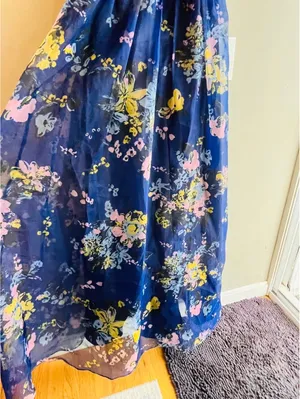 ModCloth Navy Blue Sleeveless Maxi Dress with Floral Organza Overlay and Waist S thumbnail 3