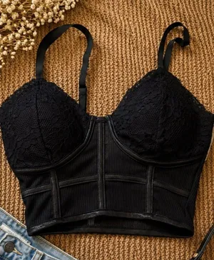 Bozzolo Black Lace Bustier Crop Top thumbnail 1