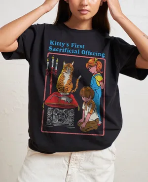 Steven Rhodes Kittys First Sacrificial Offering Black Graphic T-Shirt M Women thumbnail 1