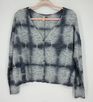 Pilcro Anthropologie Blue Tie Dye Linen Blend Cardigan Sweater‎ Boxy Oversized S thumbnail 1