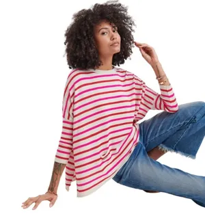 MERSEA‎ Catalina Crewneck Travel Poppy Stripe Pink Red Oversized Coastal Chic P thumbnail 1