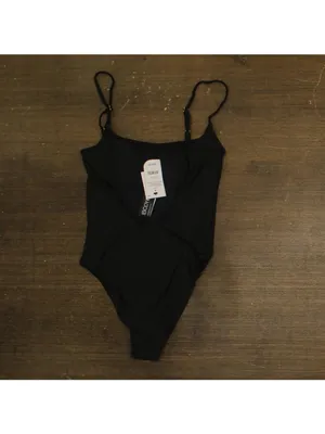 NWT Cotton On Womens Thin Strap Low-Scoop One Piece Swimsuit Black Shimmer S thumbnail 5