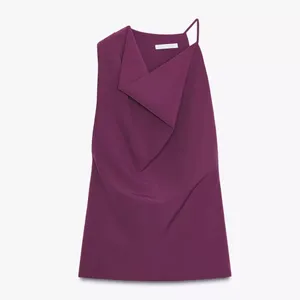 Zara NWT plum asymmetrical cowl neck draped sleeveless top thumbnail 8