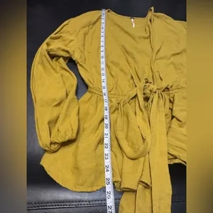 Free People Mustard One Tie Wrap Kimono size Small thumbnail 10