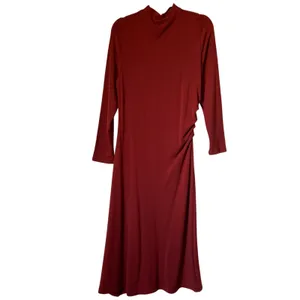 OGL Eco-Mousse ProWarm Long Sleeves Mockneck Tucks Midi Dress Rust Red XL thumbnail 2