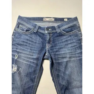 BKE Sabrina Bootcut Jeans Womens 31 Medium Wash Distressed Thick Stitch Low Rise thumbnail 2