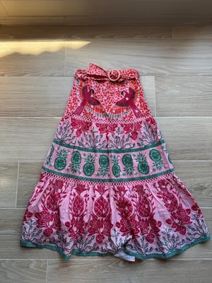 Farm Rio Ainika Print Macaws Maxi Skirt Size Medium Red Pink Green $260 thumbnail 3