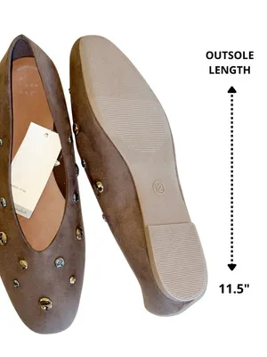 NEW A new day Suede Studded Ballet Flats In Rich Brown Taupe Almond Toe Size 12 thumbnail 8