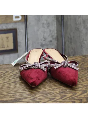 A New Day Womens Gwen Rhinestone Bow Heels Velvet 94656740 Burgundy Red 8.5M thumbnail 3