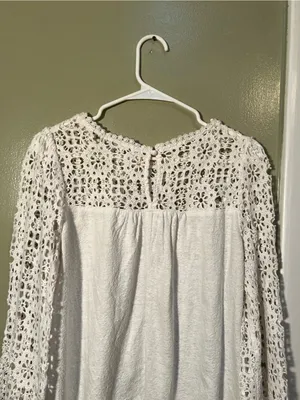 Eri + Ali Women’s Sz Medium Marigold Lace Blouse White 3/4 Sleeve BE15723 Anthro thumbnail 8