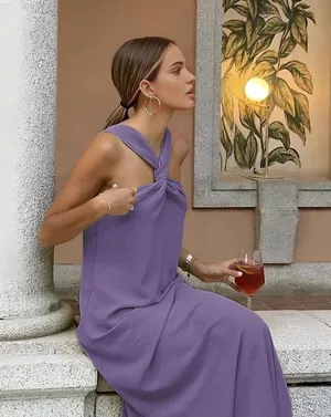 Commense Twist-Halter Side Slit Maxi Dress L NWT thumbnail 1