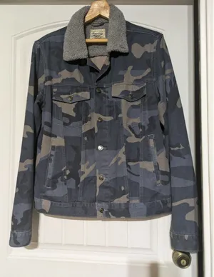American Vintage Mens Camo Pockets Long Sleeve Collared Trucker Jacket Size L thumbnail 1