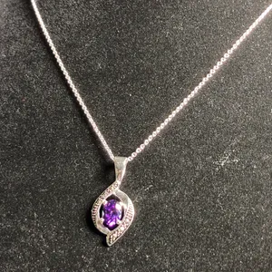 Elegant Silver tone and Purple Pendant Necklace 18” thumbnail 5