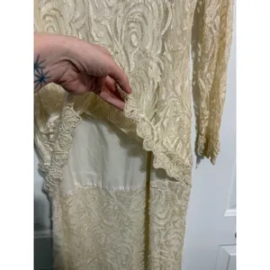 Vintage Maxi‎ Dress Lace Beaded Cream Elegant Evening Gown 80s 90s OS thumbnail 6