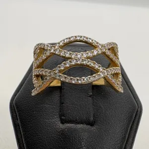 Vintage 925 Sterling Silver Gold Plated CZ Lattice Wave Statement Ring Size 9.25 thumbnail 2