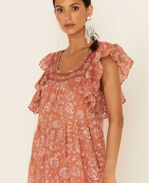Free People Women's Bonita Floral Print Flutter Sleeve Midi Dress thumbnail 1