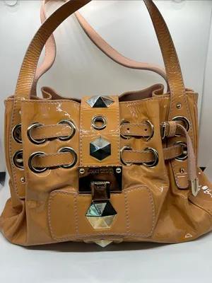 Jimmy Choo Ramona Tan Leather Metal Studded Hobo Shoulder Bag Purse 🔥🔥 thumbnail 1